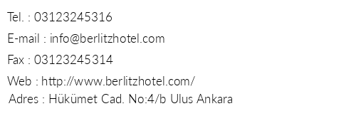 Berlitz Hotel telefon numaralar, faks, e-mail, posta adresi ve iletiim bilgileri